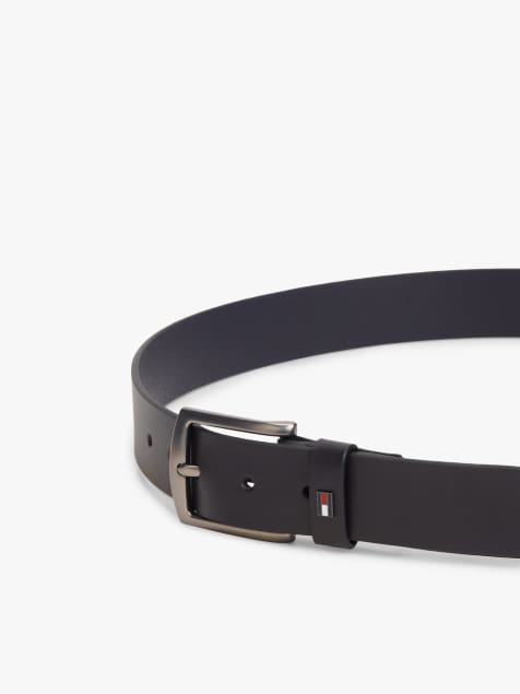 Tommy Hilfiger Denton enamel flag leather belt in dark blue - view 1