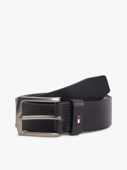 Tommy Hilfiger Denton enamel flag leather belt in dark blue, 2 of 4
