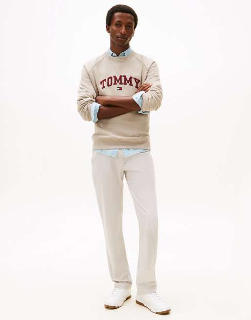 Tommy Hilfiger – Denton – Gerade geschnittene Hose in Hellgrau mit Strukturprint