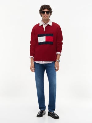 Denton - Slim-Fit-Jeans in Dunkelblau mit geradem Bein und Knittereffekt Blau W31 L32