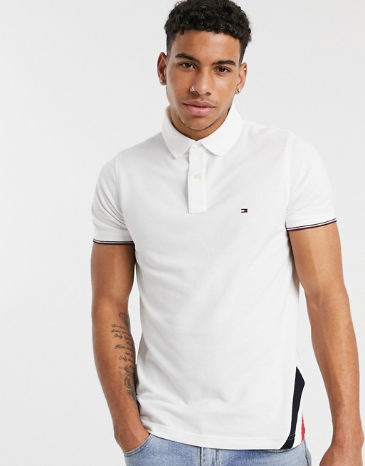 Tommy Hilfiger diagonal icon insert slim fit polo in white