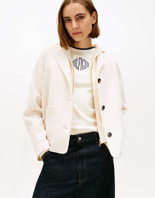 Tommy Hilfiger Double-faced wool blend bomber jacket in beige