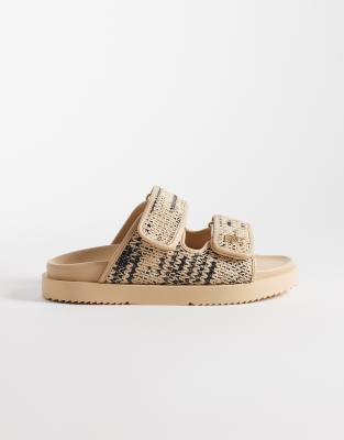  double strap raffia sandal in beige