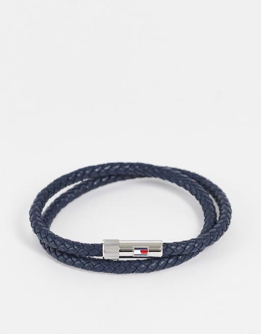 Tommy Hilfiger double wrap leather bracelet in navy