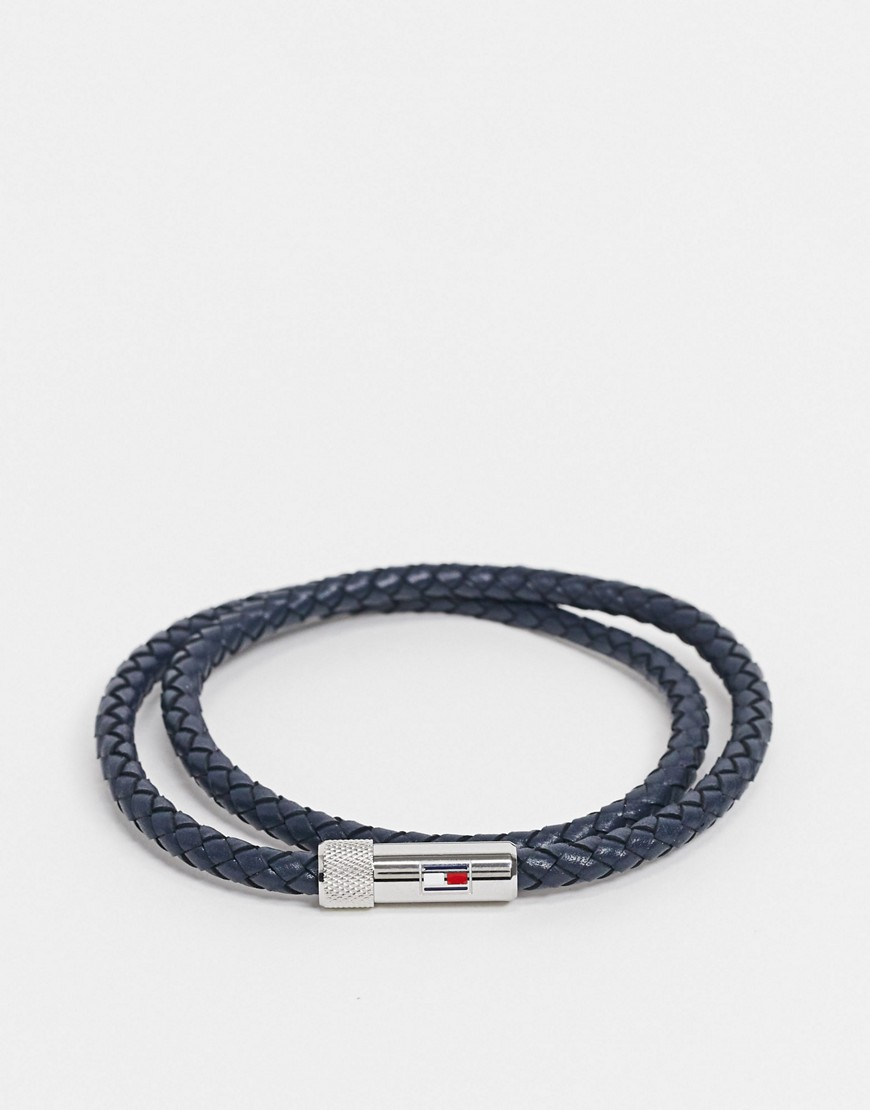 Tommy Hilfiger double wrap leather bracelet-Navy
