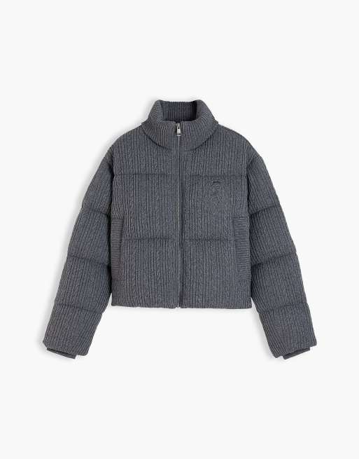 Tommy Hilfiger doudoune en maille torsadée mélange de laine gris foncé, 6 de 7