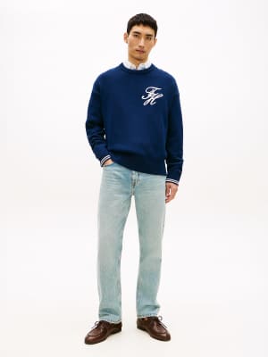 Dover - Jeans in Hellblau mit geradem, normalem Schnitt und Falteneffekt Blau W40 L34
