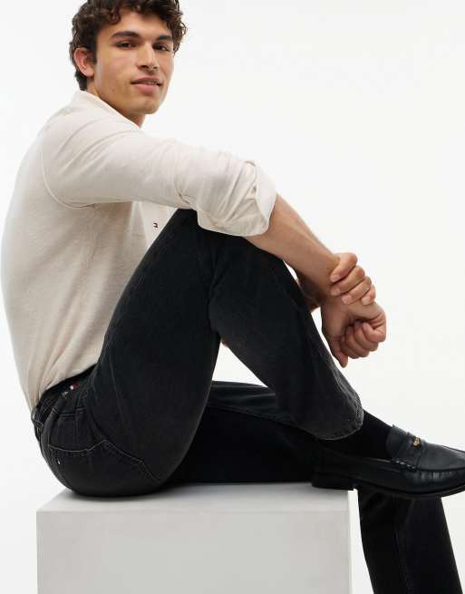 Tommy Hilfiger Dover regular straight whiskered jeans in mick dark grey, 4 of 7