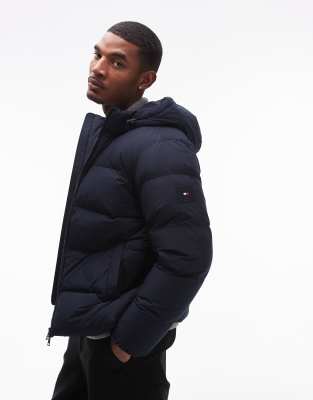 down hooded puffer jacket in navy