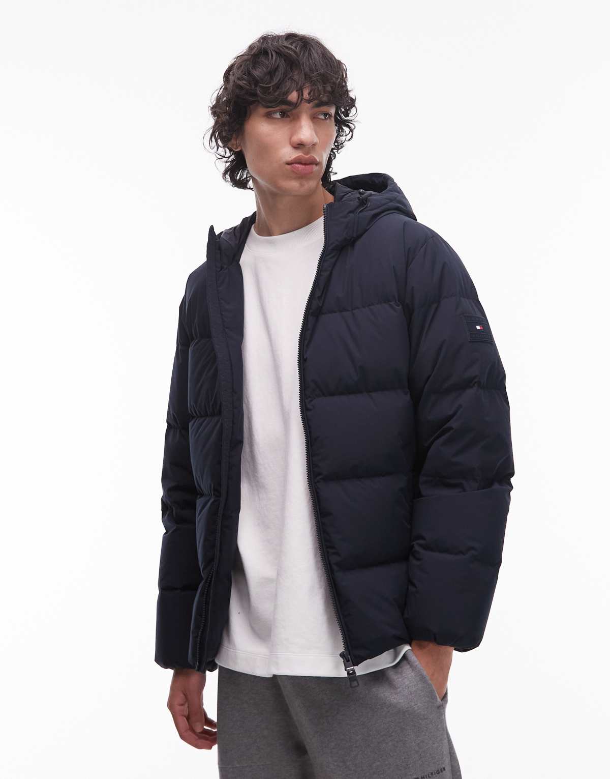 Tommy Hilfiger down hooded puffer jacket in navy