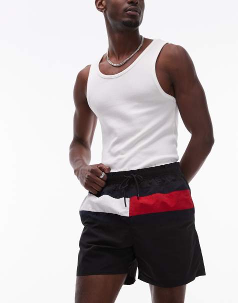Tommy Hilfiger drawstring large flag swim shorts in black - view 1