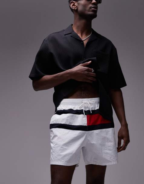 Tommy Hilfiger drawstring large flag swim shorts in white - view 1
