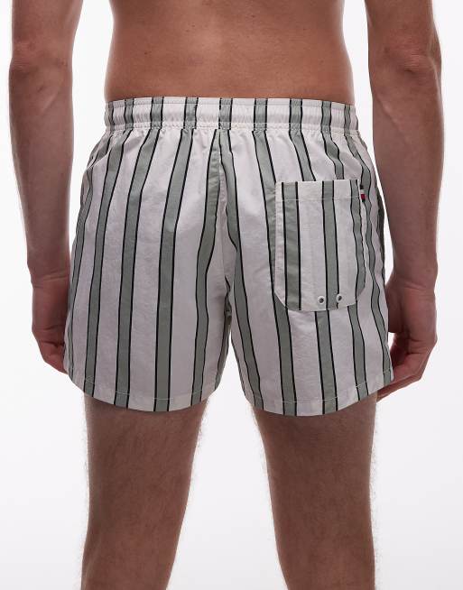 Tommy Hilfiger drawstring swim short in green and grey stripe , 4 of 5