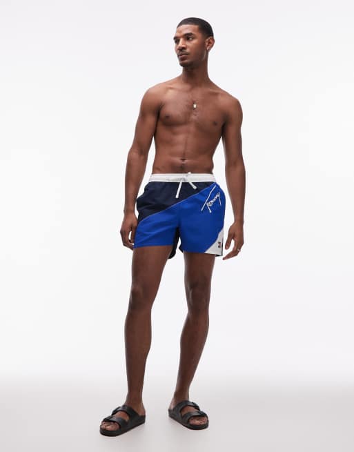 Tommy Hilfiger drawstring swim shorts in blue & navy, 2 of 5