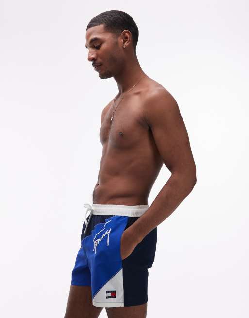 Tommy Hilfiger drawstring swim shorts in blue & navy, 3 of 5