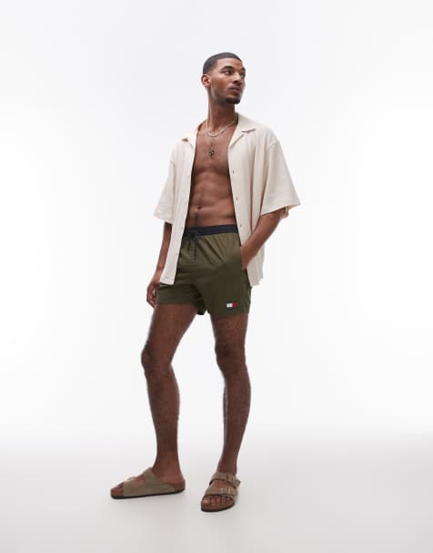 Tommy Hilfiger drawstring swim shorts in khaki green - view 1