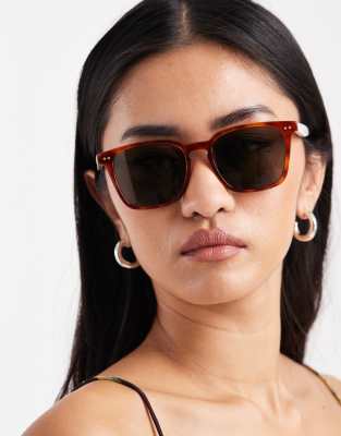 Tommy Hilfiger - Eckige Sonnenbrille in Havana-Rot