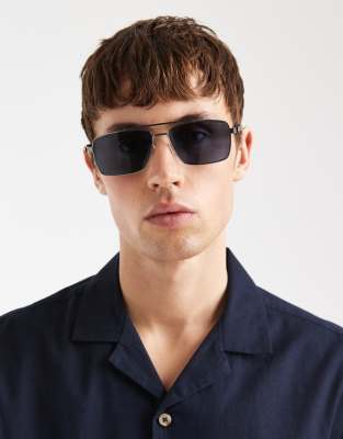 Eckige Sonnenbrille in mattem, dunklem Silber Silber One Size