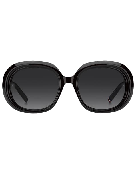 Tommy Hilfiger – Eckige Sonnenbrille in Schwarz und Silber - view 1