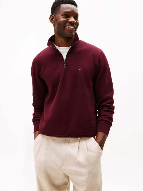 Tommy Hilfiger – Einfarbiger Pullover aus Fleece mit kurzem Reißverschluss in Rot - view 1