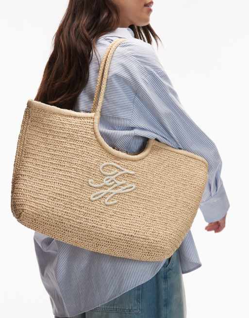 Tommy Hilfiger – Elegancka beżowa torba typu tote z rafii, 3 z 4