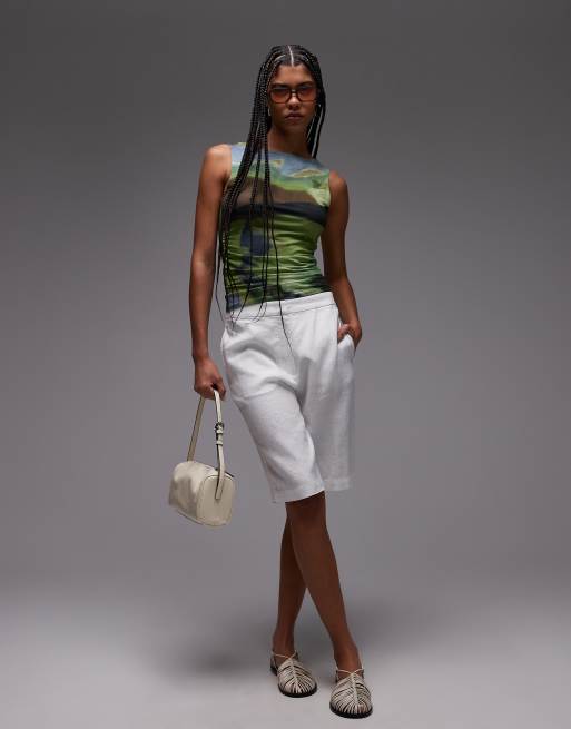 Tommy Hilfiger – Elegante, schmal geschnittene Shorts aus Leinenmix in Schwarz
