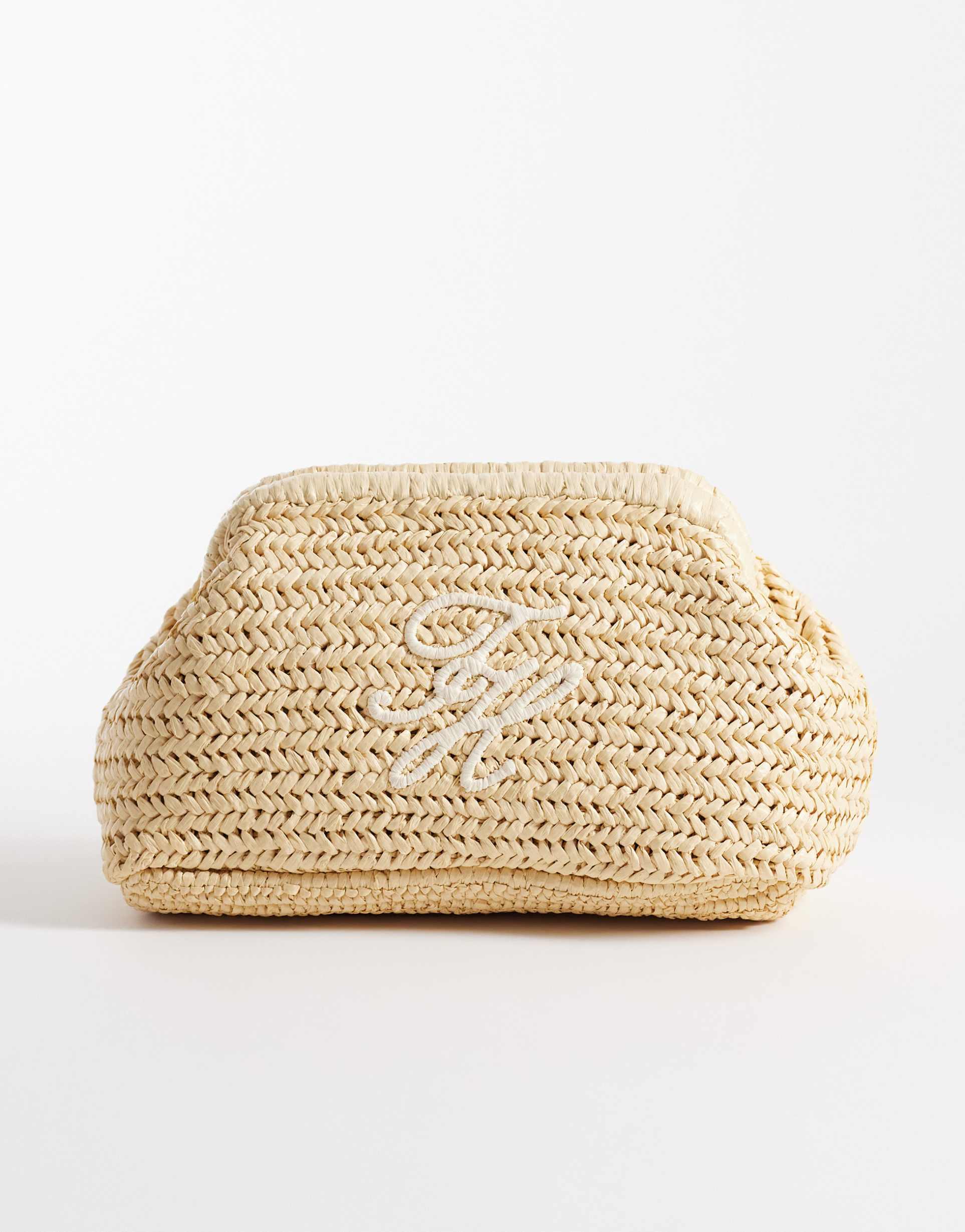 tommy hilfiger elevated raffia clutch bag in beige