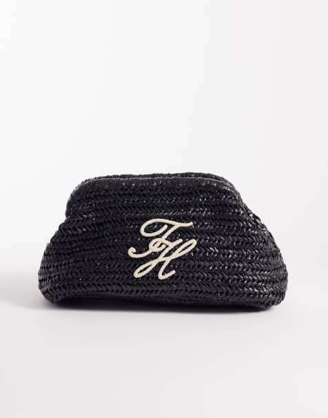 Tommy Hilfiger elevated raffia clutch bag in black - view 1