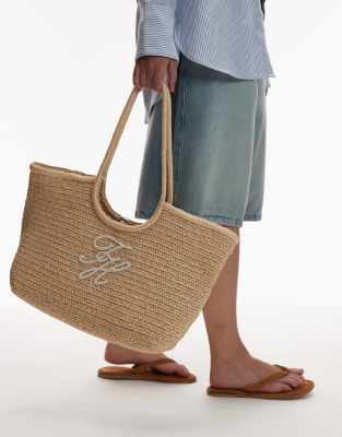 Tommy Hilfiger Elevated Raffia Tote Bag In Neutral