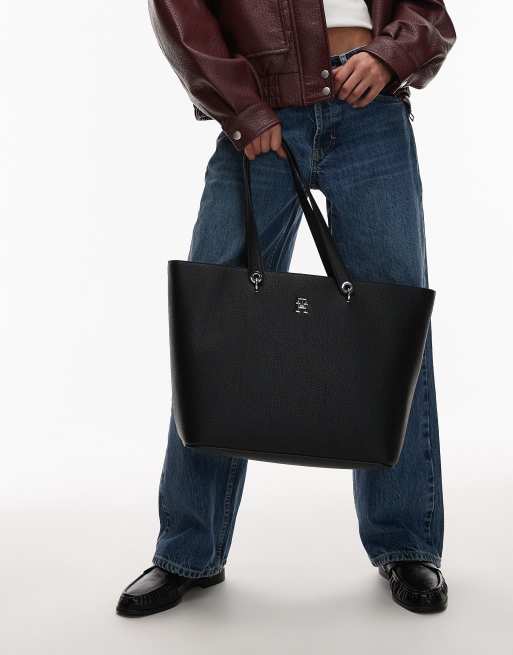 Tommy Hilfiger emblem TH tote bag in black | ASOS