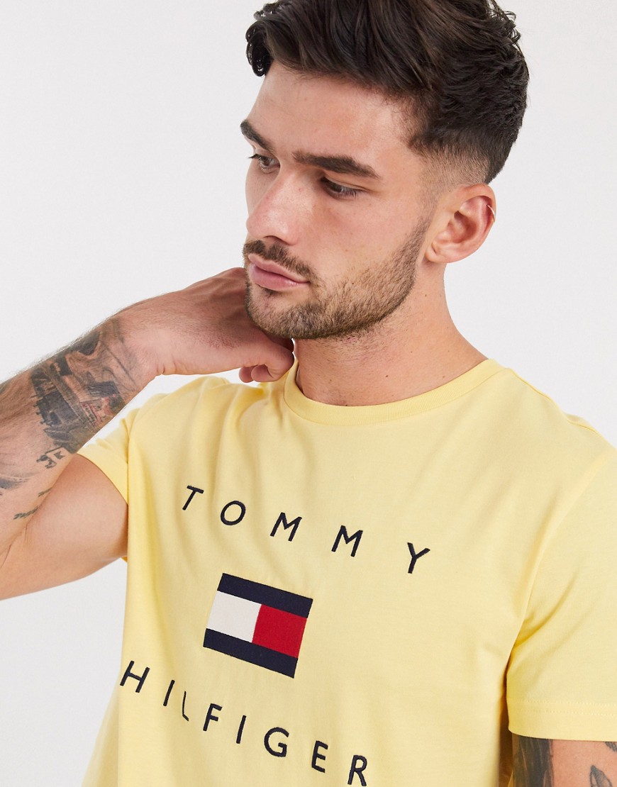 Tommy Hilfiger embroidered chest flag logo t-shirt in yellow