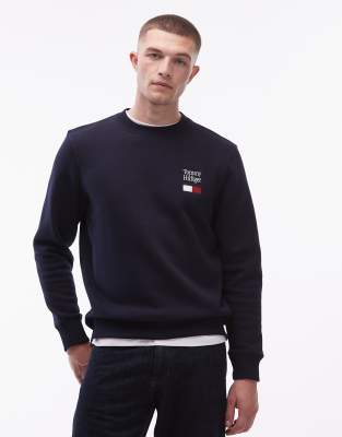 Tommy Hilfiger embroidered flag chest logo sweatshirt in navy
