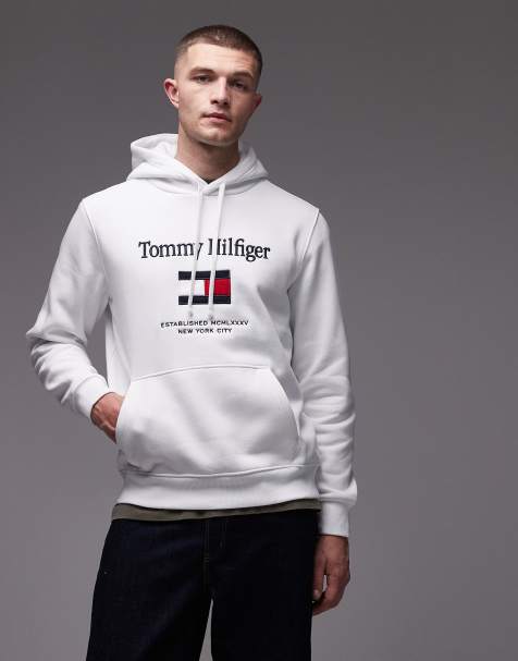 Tommy Hilfiger embroidered flag large center logo hoodie in white - view 1
