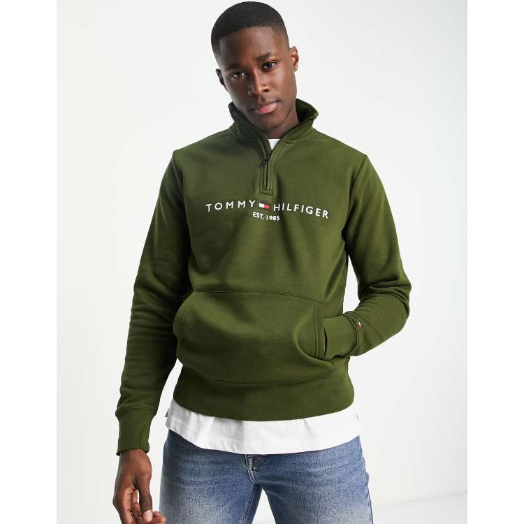 Tommy Hilfiger - Tommy Jeans large flag logo sweatshirt in green on  Designer Wardrobe