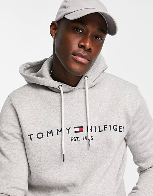 Tommy Hilfiger embroidered flag logo hoodie in gray marl | ASOS