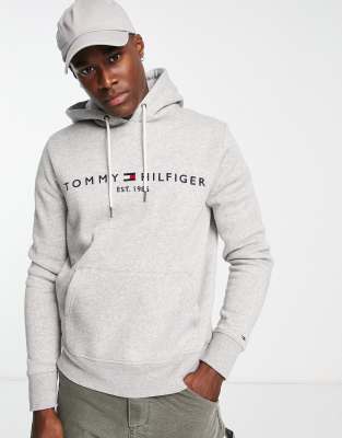 Tommy Hilfiger embroidered flag logo hoodie in grey marl - view 1