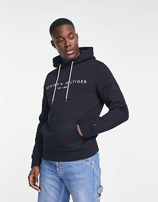 Tommy Hilfiger embroidered flag logo hoodie in navy