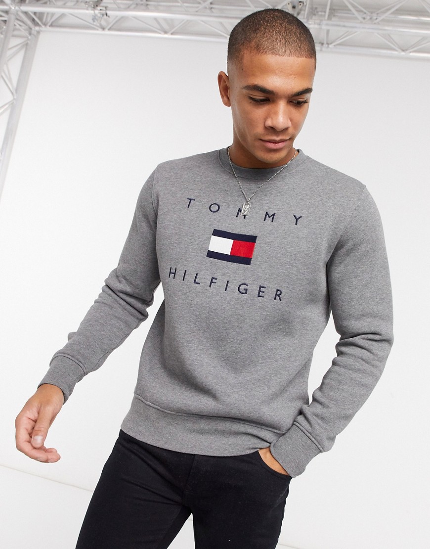 Tommy Hilfiger embroidered flag logo sweatshirt in grey