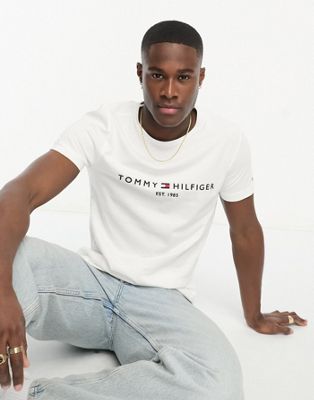 Tommy Hilfiger embroidered flag logo t-shirt in white | ASOS