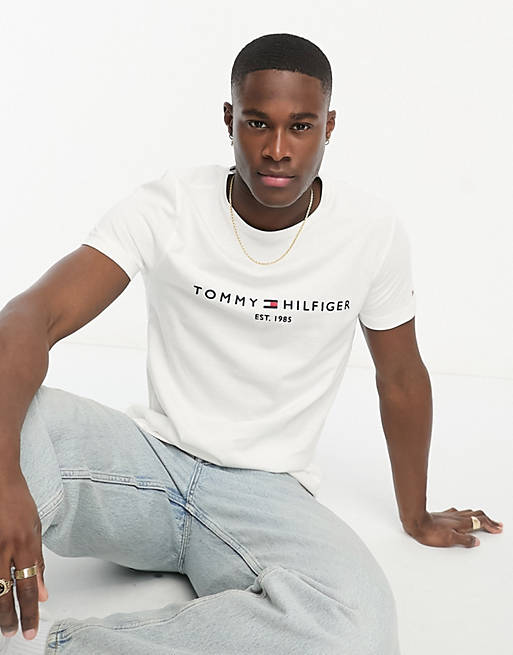 Tommy Hilfiger embroidered flag logo t-shirt in white