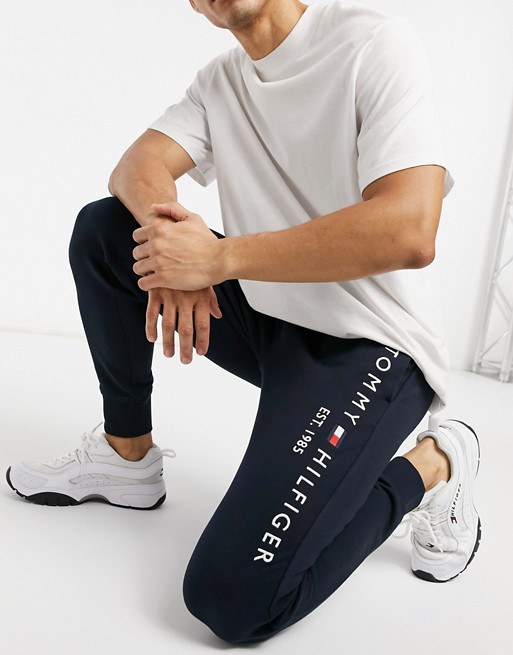Tommy Hilfiger embroidered logo cuffed joggers in navy