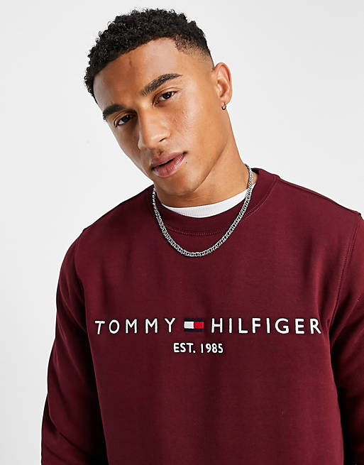 Tommy Hilfiger embroidered logo sweatshirt in burgundy | ASOS