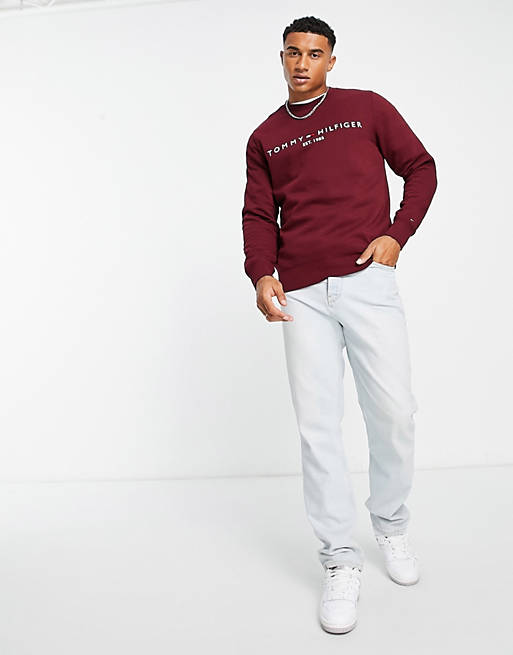 Tommy Hilfiger embroidered logo sweatshirt in burgundy | ASOS