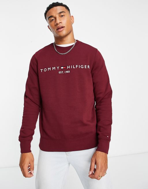 Tommy Hilfiger embroidered logo sweatshirt in burgundy ASOS