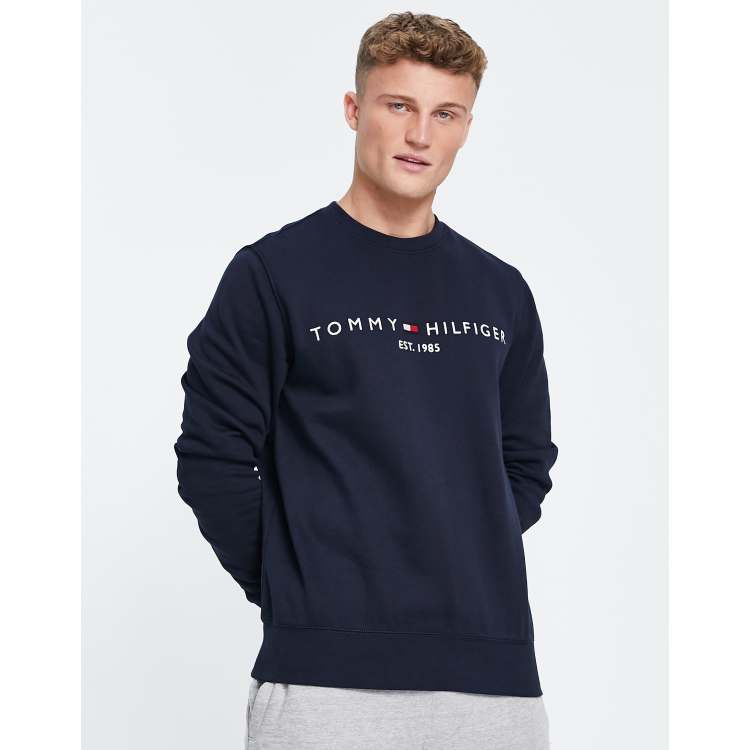 Tommy Hilfiger embroidered logo sweatshirt in navy ASOS