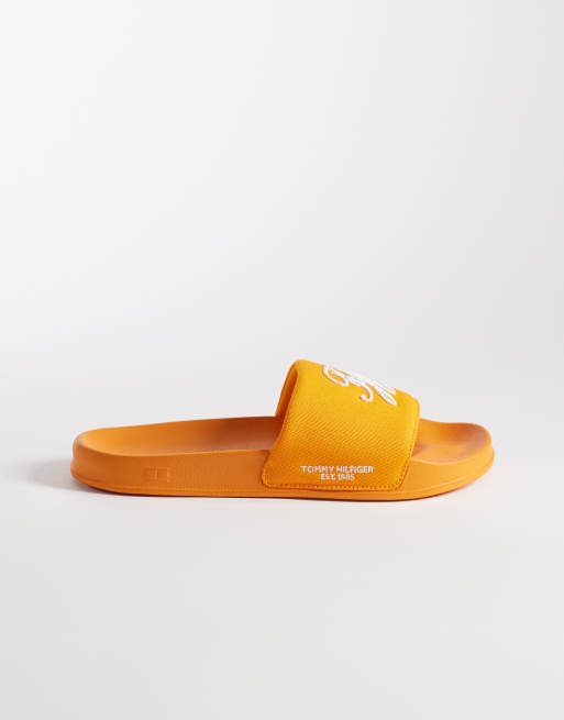 Tommy Hilfiger embroidered pool slider in orange, 2 of 4