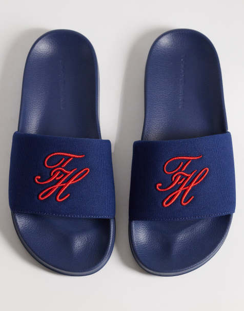 Tommy Hilfiger embroidered pool sliders in blue - view 1