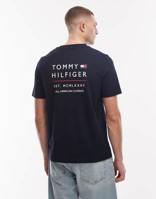 Tommy Hilfiger embroidered stack logo T-shirt in navy