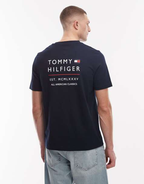 Tommy Hilfiger embroidered stack logo T-shirt in navy - view 1