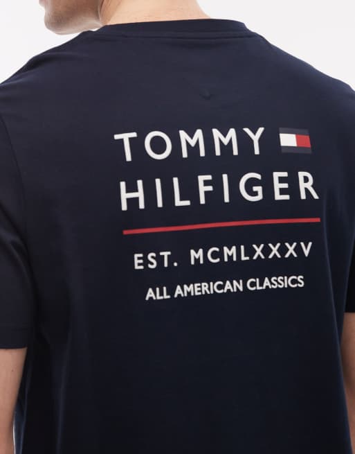 Tommy Hilfiger embroidered stack logo t-shirt in navy, 5 of 5